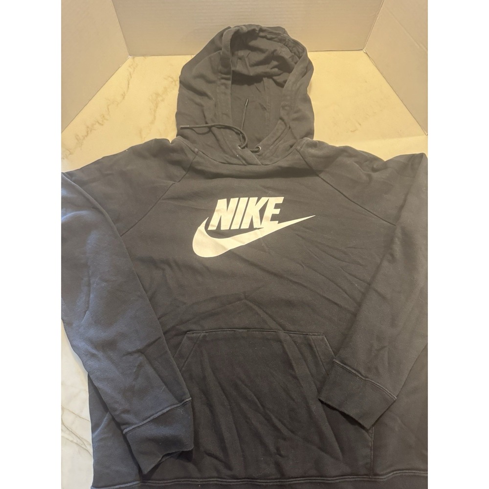 2 Nike Women's Medium Pullover Hoodies Sweatshirts Gray Black Swoosh Logo - Picture 4 of 10